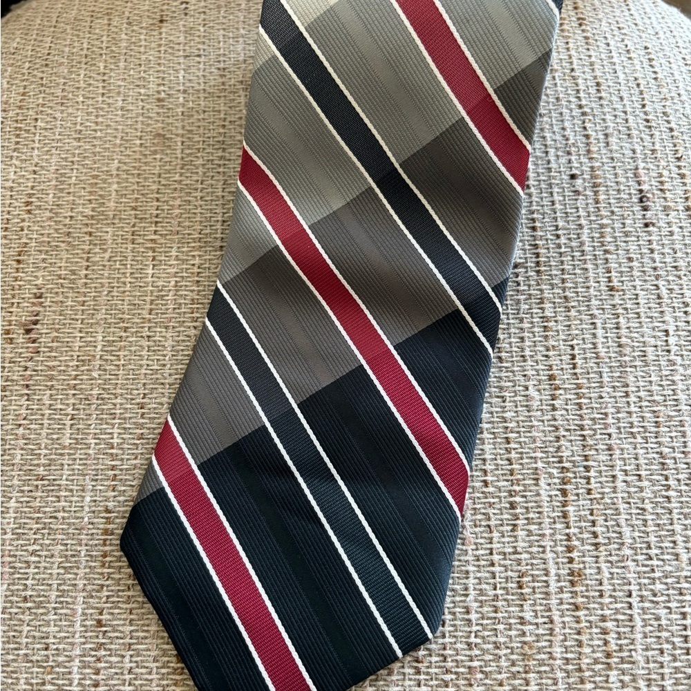 Christian Dior Cravates Vintage Striped Tie in Red, Black, and Gray